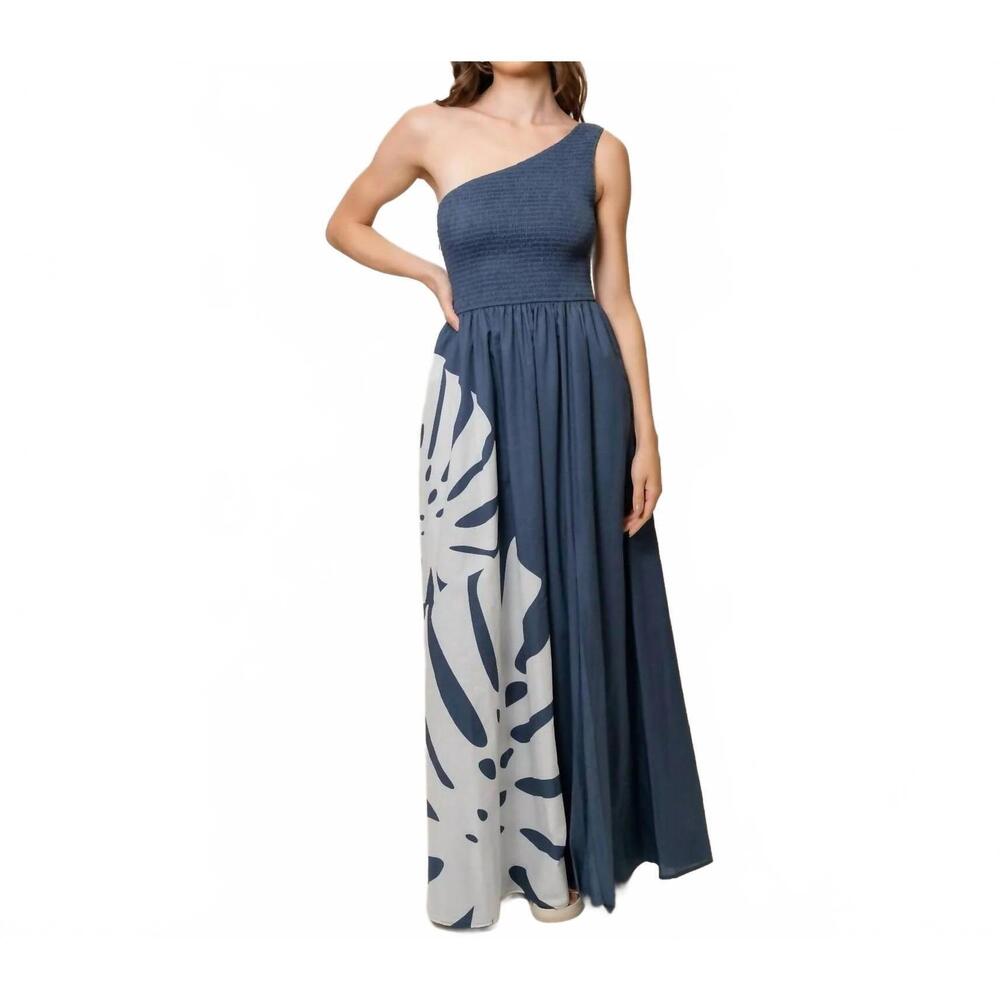 NEW HUTCH destin dress in navy oversized monstera